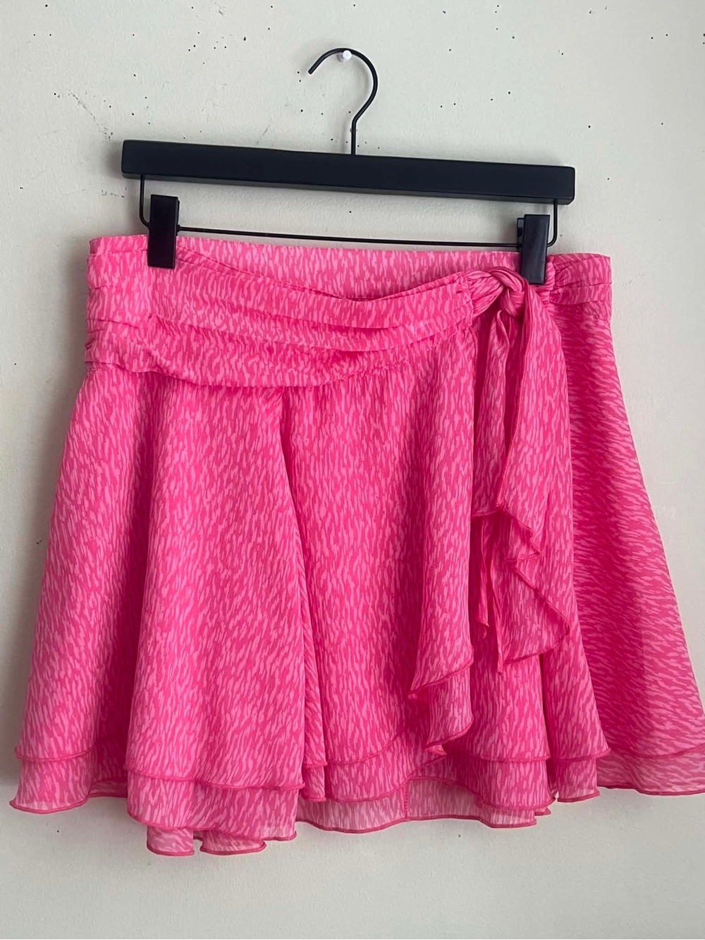 aerie Neon Pink Tiered Tie-Waist Skater Skirt